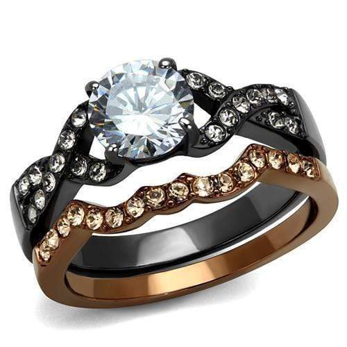 Wedding Ring Sets TK2958 & Light coffee Stainless Steel Ring & CZ