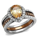 Wedding Ring Sets TK2961 Two Tone Light Brown Stainless Steel Ring with CZ