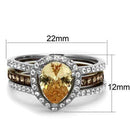 Silver Jewelry Rings Wedding Ring Sets TK2961 Two Tone Light Brown Stainless Steel Ring with CZ Alamode Fashion Jewelry Outlet