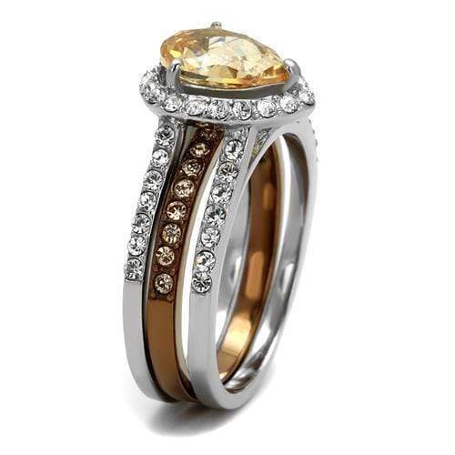 Wedding Ring Sets TK2961 Two Tone Light Brown Stainless Steel Ring with CZ