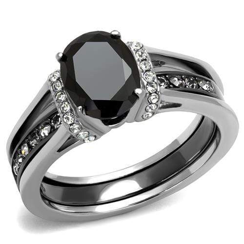 Wedding Ring Sets TK2971 Two-Tone Black Stainless Steel Ring with Synthetic