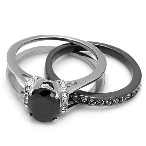 Wedding Ring Sets TK2971 Two-Tone Black Stainless Steel Ring with Synthetic