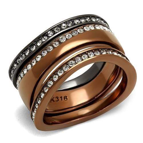 Wedding Ring Sets TK3082 & Light coffee Stainless Steel Ring with Crystal