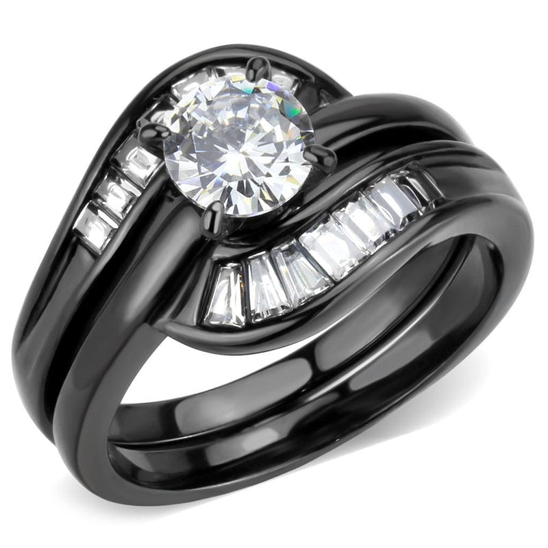 Wedding Rings TK3693 Black - Stainless Steel Ring with AAA Grade CZ