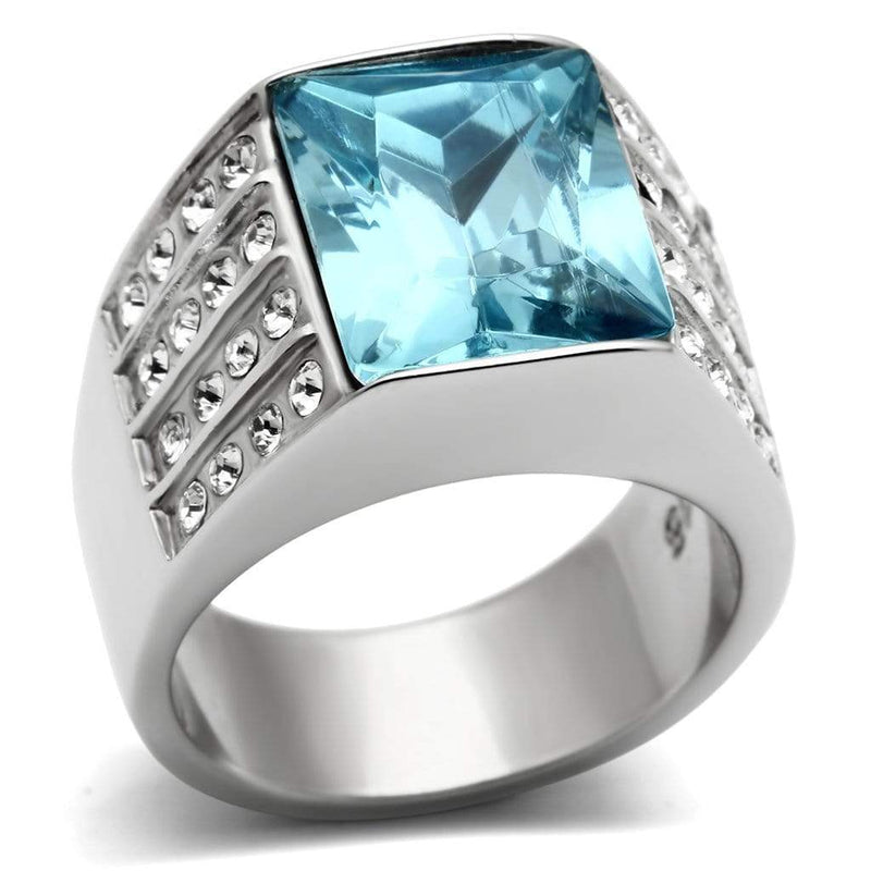 Wedding Rings TK394 Stainless Steel Ring with Synthetic in Sea Blue