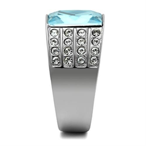 Wedding Rings TK394 Stainless Steel Ring with Synthetic in Sea Blue