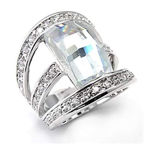 Silver Jewelry Rings Women's Band Rings 7X053 Rhodium Brass Ring with AAA Grade CZ Alamode Fashion Jewelry Outlet