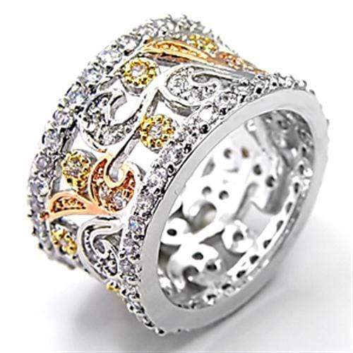 Silver Jewelry Rings Women's Band Rings 7X089 Tricolor Brass Ring with AAA Grade CZ Alamode Fashion Jewelry Outlet