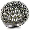 Silver Jewelry Rings Women's Band Rings 9W157 Ruthenium Brass Ring with CZ in Olivine color Alamode Fashion Jewelry Outlet