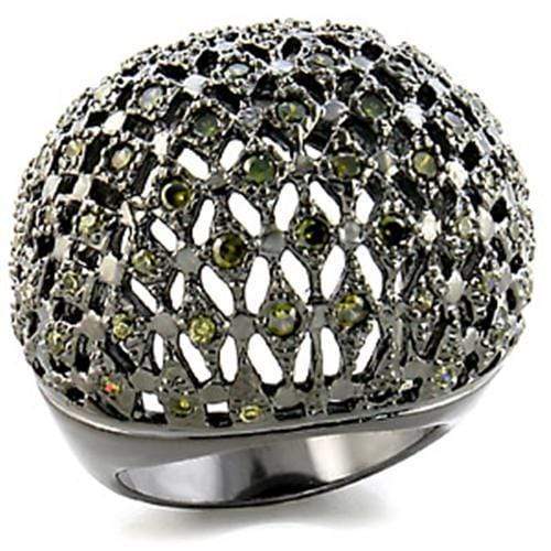 Silver Jewelry Rings Women's Band Rings 9W157 Ruthenium Brass Ring with CZ in Olivine color Alamode Fashion Jewelry Outlet