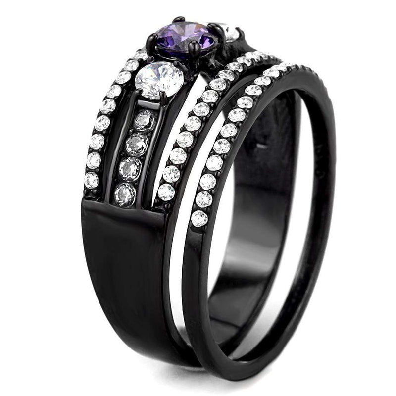 Silver Jewelry Rings Women's Band Rings DA001 Black - Stainless Steel Ring with AAA Grade CZ Alamode Fashion Jewelry Outlet