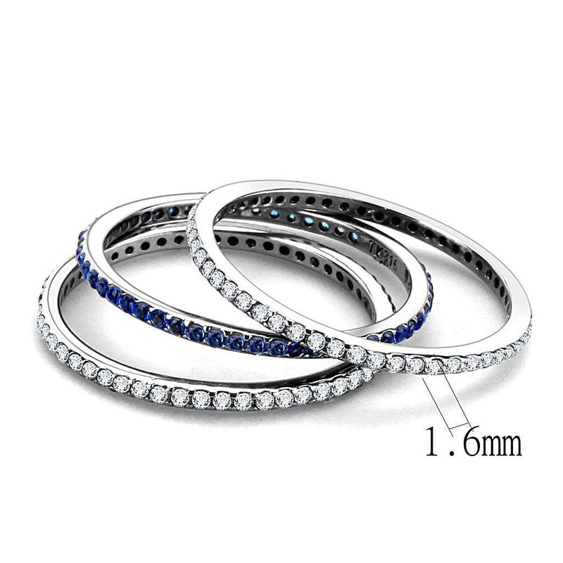 Silver Jewelry Rings Women's Band Rings DA066 Stainless Steel Ring with CZ in London Blue Alamode Fashion Jewelry Outlet