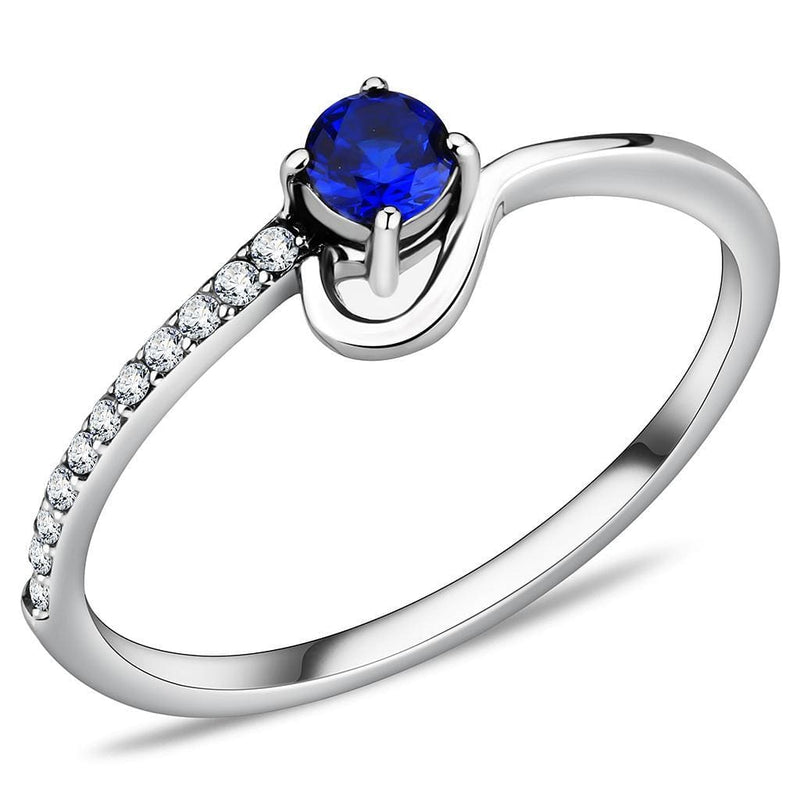 Women's Band Rings DA114 Stainless Steel Ring with CZ in London Blue