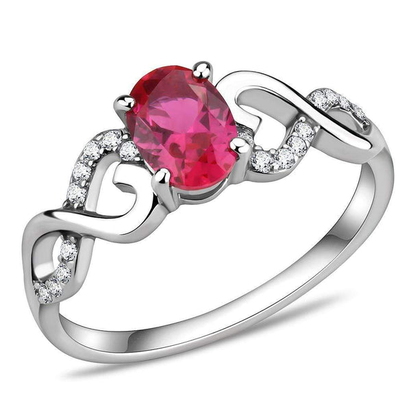 Women's Band Rings DA119 Stainless Steel Ring with AAA Grade CZ in Ruby