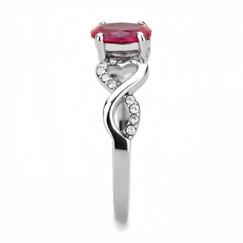 Women's Band Rings DA119 Stainless Steel Ring with AAA Grade CZ in Ruby