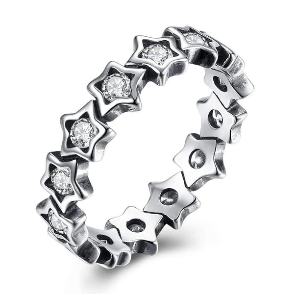 Women Vintage Style Creative Stars Shape Zircon 925 Silver Adjustable Ring