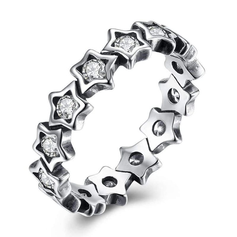 Women Vintage Style Creative Stars Shape Zircon 925 Silver Adjustable Ring