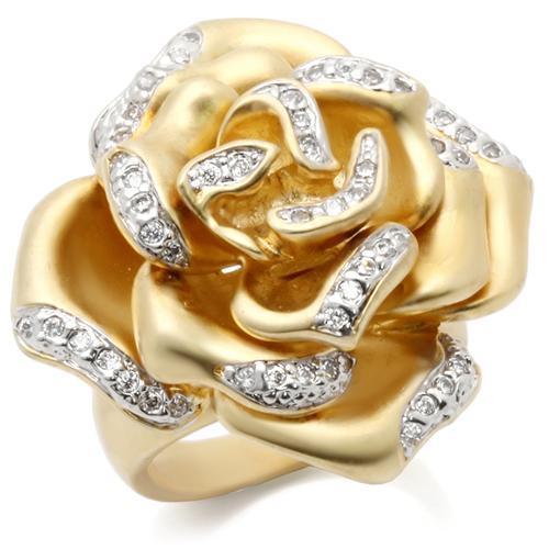 Yellow Gold Ring 0W250 Matte Gold & Rhodium Brass Ring with AAA Grade CZ