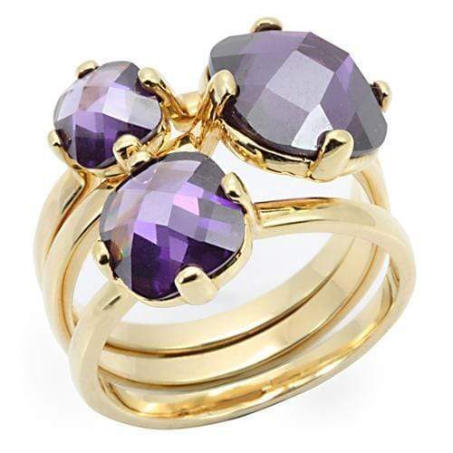 Silver Jewelry Rings Yellow Gold Ring 0W259 Gold Brass Ring with AAA Grade CZ in Amethyst Alamode Fashion Jewelry Outlet