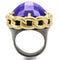 Yellow Gold Ring 0W311 Gold+Ruthenium Brass Ring with Milky CZ in Tanzanite