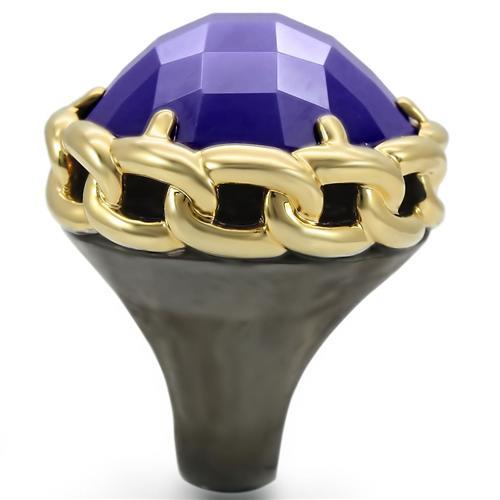 Yellow Gold Ring 0W311 Gold+Ruthenium Brass Ring with Milky CZ in Tanzanite