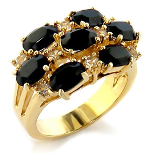 Yellow Gold Ring 10109 Gold Brass Ring with Top Grade Crystal in Jet