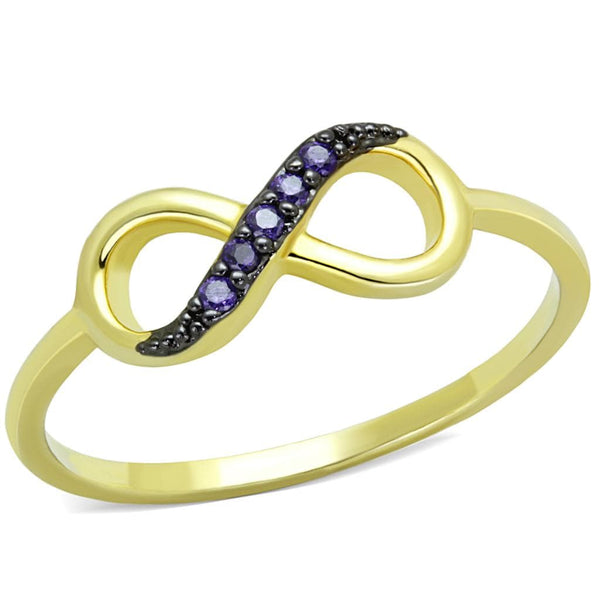 Yellow Gold Ring 3W727 Gold+Ruthenium Brass Ring with CZ in Tanzanite