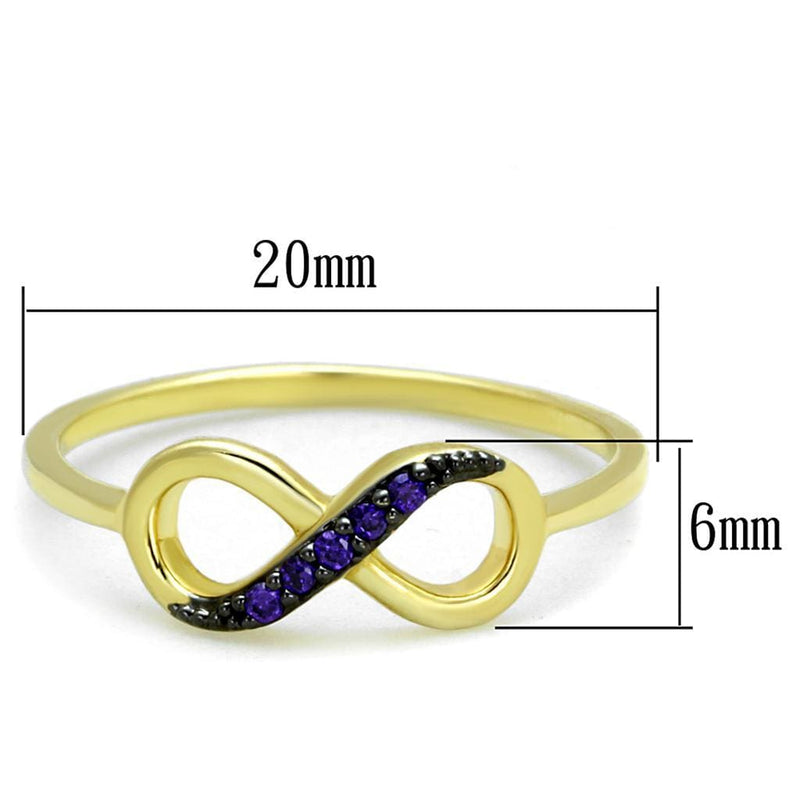 Yellow Gold Ring 3W727 Gold+Ruthenium Brass Ring with CZ in Tanzanite