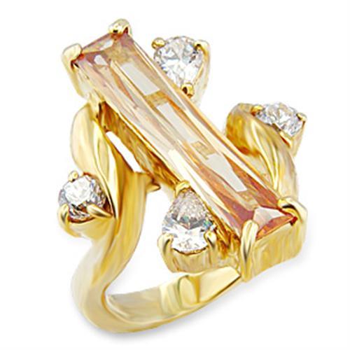 Silver Jewelry Rings Yellow Gold Ring 56423 Gold Brass Ring with AAA Grade CZ in Champagne Alamode Fashion Jewelry Outlet