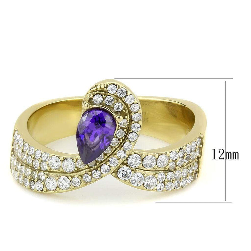 Silver Jewelry Rings Yellow Gold Ring DA304 Gold - Stainless Steel Ring with CZ in Tanzanite Alamode Fashion Jewelry Outlet