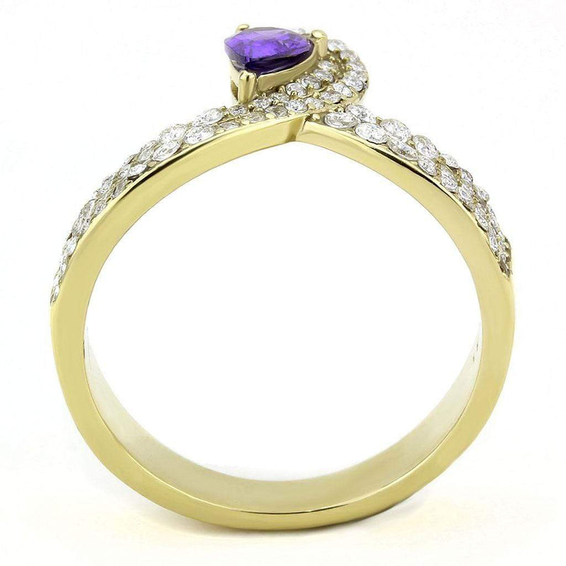 Silver Jewelry Rings Yellow Gold Ring DA304 Gold - Stainless Steel Ring with CZ in Tanzanite Alamode Fashion Jewelry Outlet