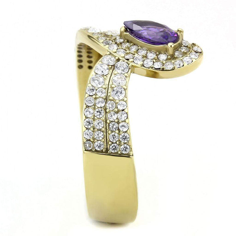 Silver Jewelry Rings Yellow Gold Ring DA304 Gold - Stainless Steel Ring with CZ in Tanzanite Alamode Fashion Jewelry Outlet