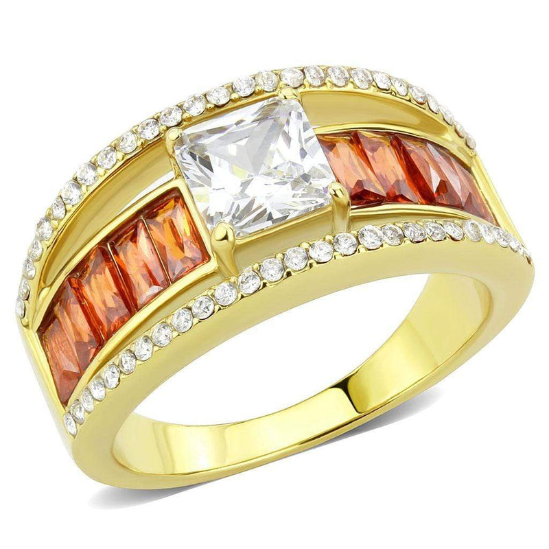 Silver Jewelry Rings Yellow Gold Ring DA360 Gold - Stainless Steel Ring with CZ in Garnet Alamode Fashion Jewelry Outlet