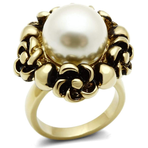 Silver Jewelry Rings Yellow Gold Ring GL308 Gold - Brass Ring with Synthetic in White Alamode Fashion Jewelry Outlet