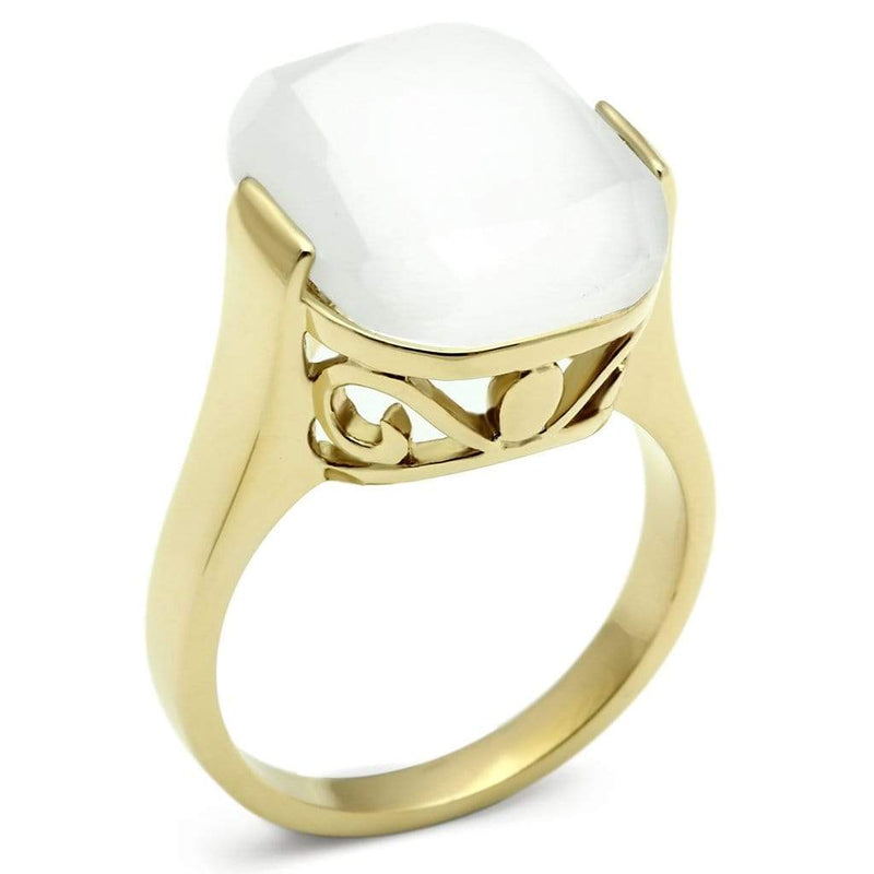 Silver Jewelry Rings Yellow Gold Ring GL309 Gold - Brass Ring with Synthetic in White Alamode Fashion Jewelry Outlet