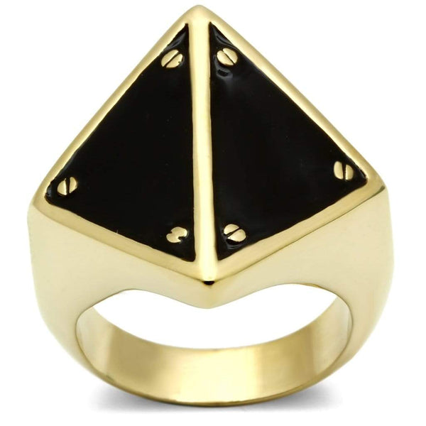 Silver Jewelry Rings Yellow Gold Ring GL325 Gold - Brass Ring with Epoxy in Jet Alamode Fashion Jewelry Outlet