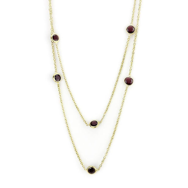 Gold Necklace LO4702 Gold Brass Necklace with AAA Grade CZ in Garnet