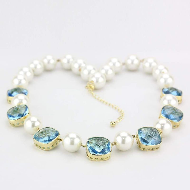Silver Necklaces Gold Necklace LO4706 Gold Brass Necklace with Synthetic in Sea Blue Alamode Fashion Jewelry Outlet