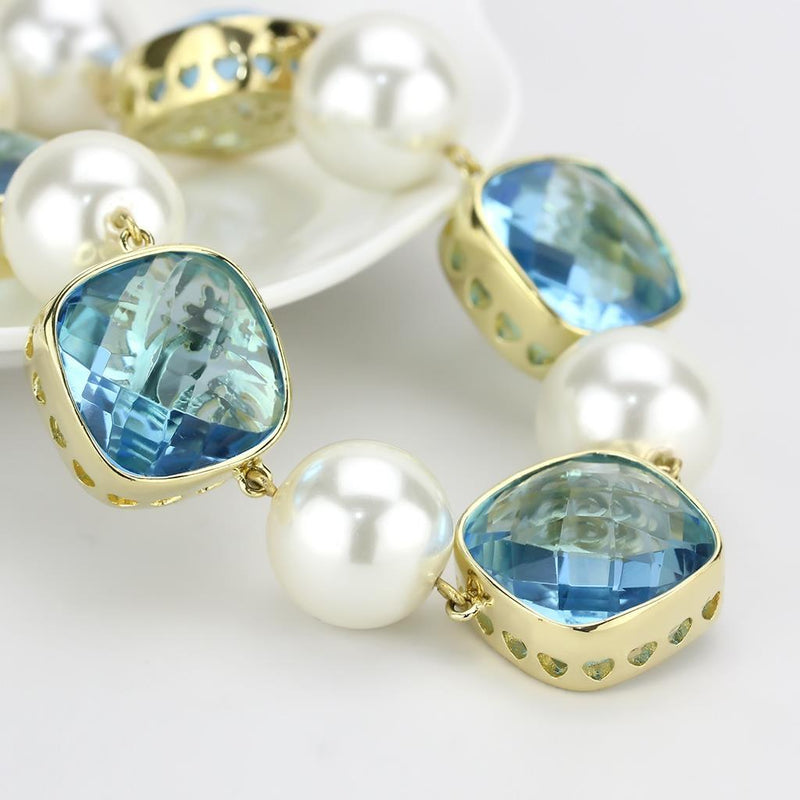 Silver Necklaces Gold Necklace LO4706 Gold Brass Necklace with Synthetic in Sea Blue Alamode Fashion Jewelry Outlet