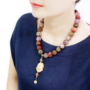 Necklace LO4663 Antique Copper Brass Necklace with Semi-Precious