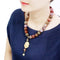 Necklace LO4663 Antique Copper Brass Necklace with Semi-Precious