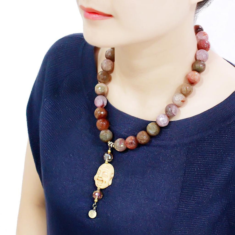 Necklace LO4663 Antique Copper Brass Necklace with Semi-Precious