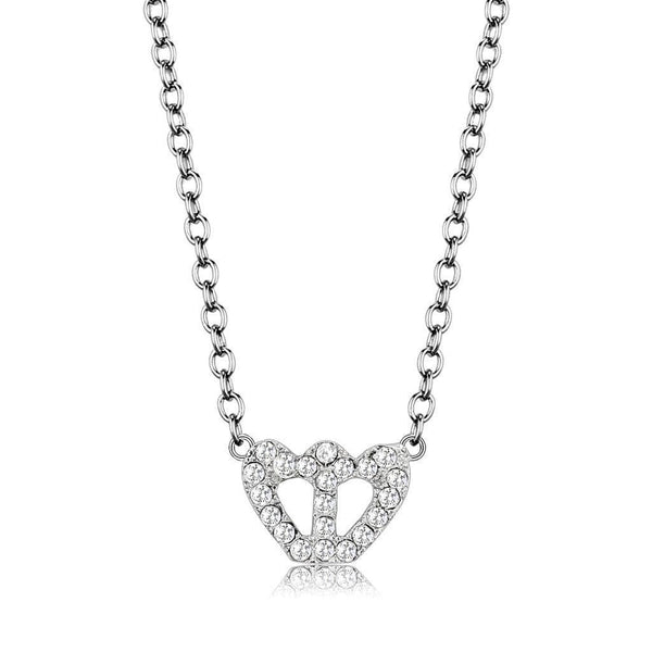 Necklace LO4694 Rhodium Brass Necklace with Top Grade Crystal