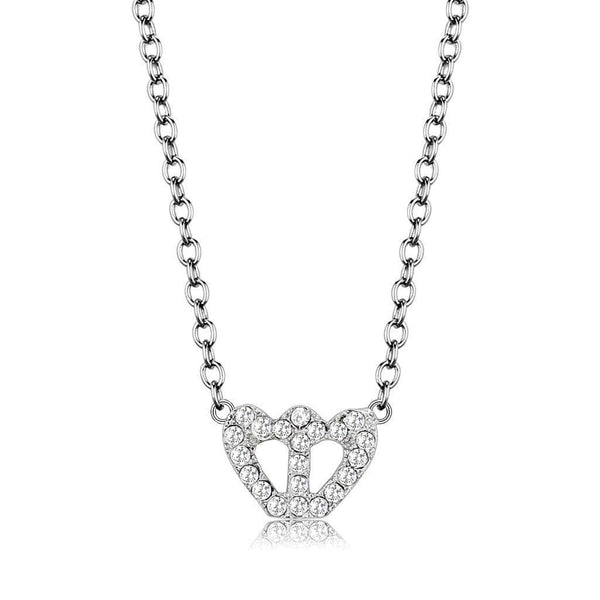 Necklace LO4694 Rhodium Brass Necklace with Top Grade Crystal