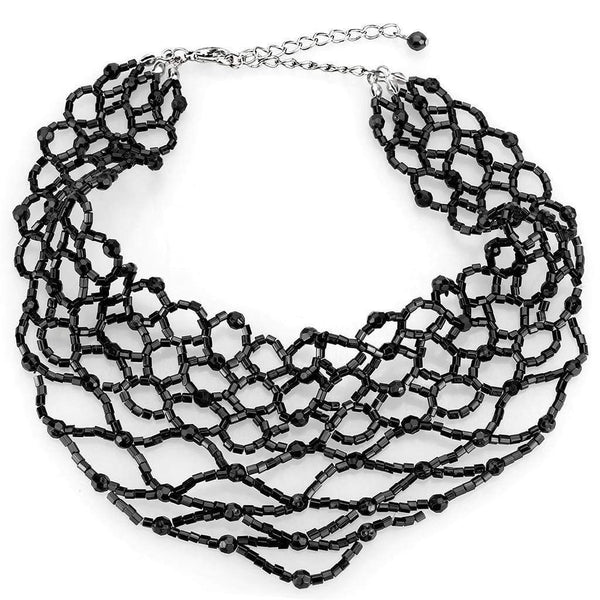 Necklace LO4716 Rhodium Brass Necklace with Synthetic in Jet