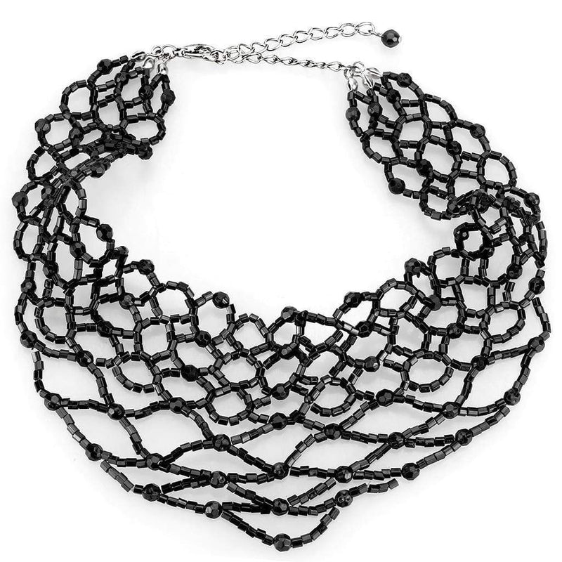 Necklace LO4716 Rhodium Brass Necklace with Synthetic in Jet