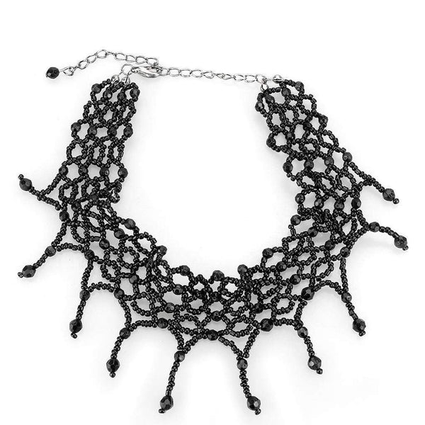 Silver Necklaces Necklace LO4717 Rhodium Brass Necklace with Synthetic in Jet Alamode Fashion Jewelry Outlet