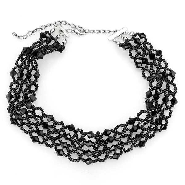 Necklace LO4718 Rhodium Brass Necklace with Synthetic in Jet