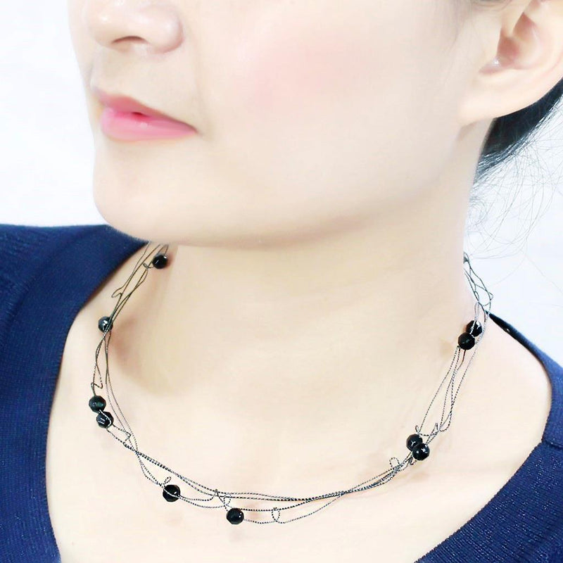 Necklace LO4719 Ruthenium White Metal Necklace with Synthetic in Jet