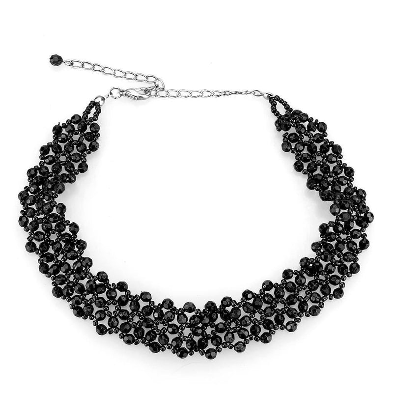 Necklace LO4720 Rhodium Stainless Steel Necklace with Synthetic in Jet